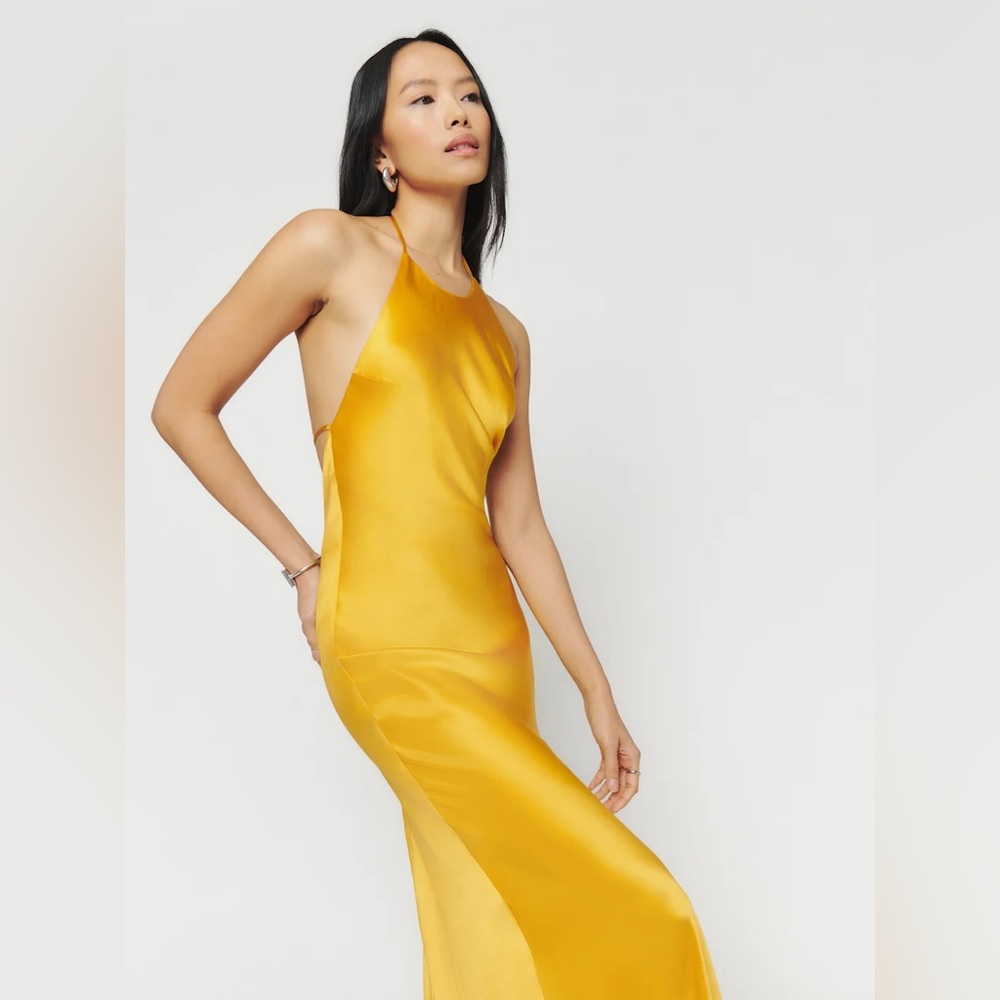Reformation Jeany Silk Dress Tumeric Size Large NWT - Picture 6 of 16